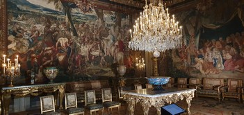 Chteau Fontainebleau, Wandteppiche, Sthle, Vasen, Leuchter